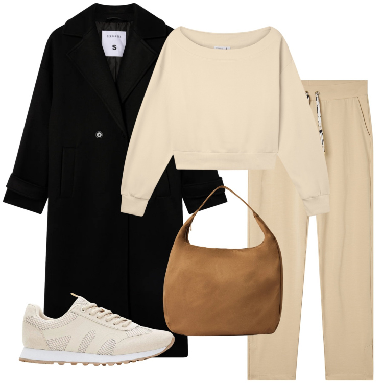 Outfit donna - Total look #2314908. Stile Casual per Tutti i giorni. Abbinamento con sneakers, borse a mano, cappotti, felpe, pantaloni.