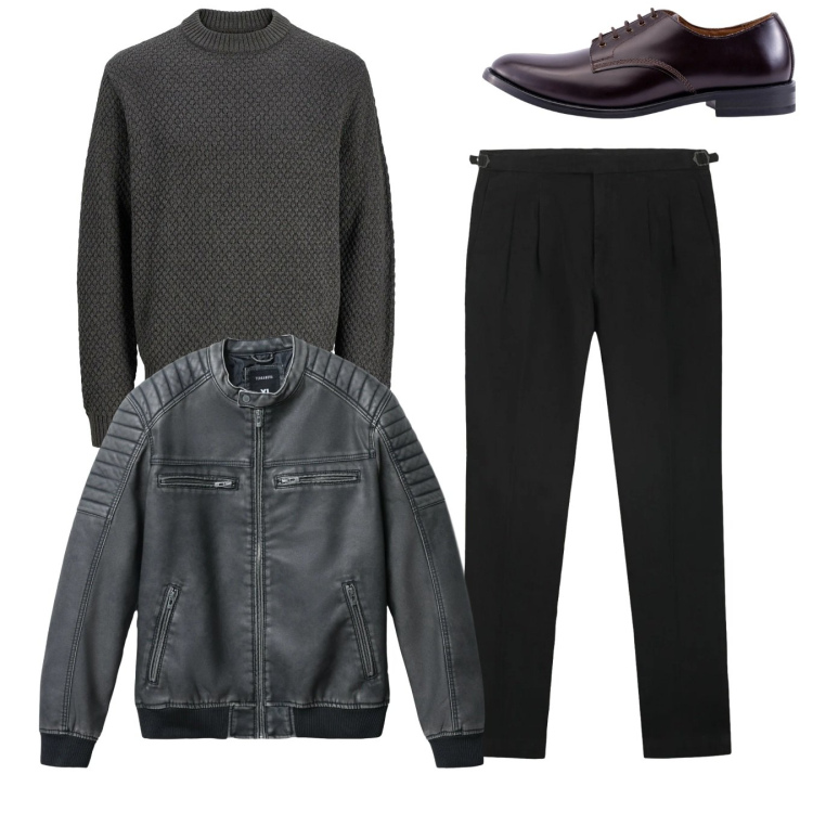 Outfit uomo - Total look. Stile Casual per Tutti i giorni. Abbinamento con maglieria, giacche, scarpe stringate, pantaloni.