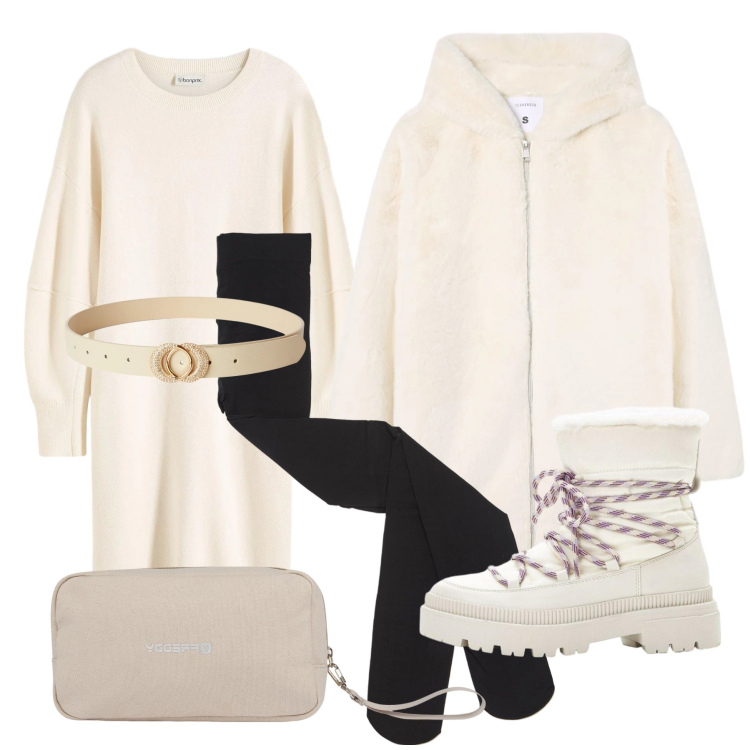 Outfit donna - Total look #2314930. Stile Glamour per Serata fuori. Abbinamento con vestiti, stivali da neve, cinture, cappotti, collant, valigie.