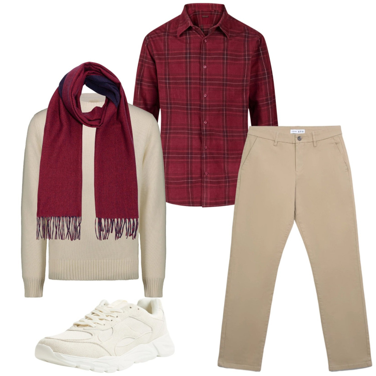 Outfit uomo - Total look #2314931. Stile Trendy per Tutti i giorni. Abbinamento con sneakers, pantaloni chino, sciarpe, maglieria, camicie.
