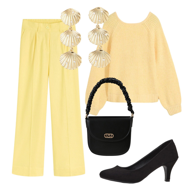 Outfit donna - Total look #2314939. Stile Basic per Ufficio. Abbinamento con décolleté, pantaloni a palazzo, maglieria, borse a mano, orecchini.