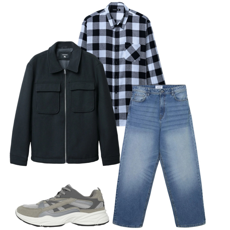 Outfit uomo - Total look #2314956. Stile Casual per Tutti i giorni. Abbinamento con cappotti, sneakers, jeans, camicie.
