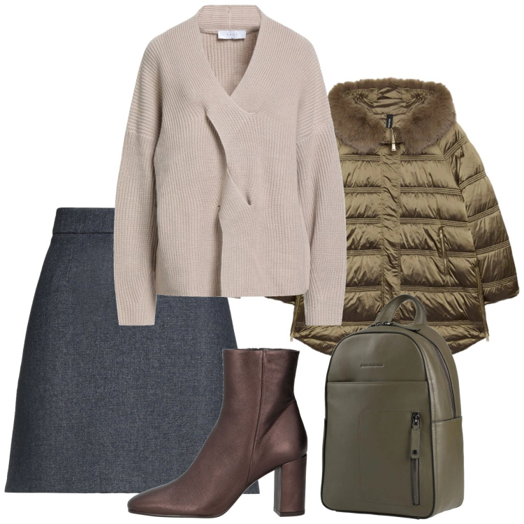 Outfit donna - Gennaio minimal. Stile Minimal per Tutti i giorni. Abbinamento con stivaletti, pullovers, minigonne, zaini, piumini.