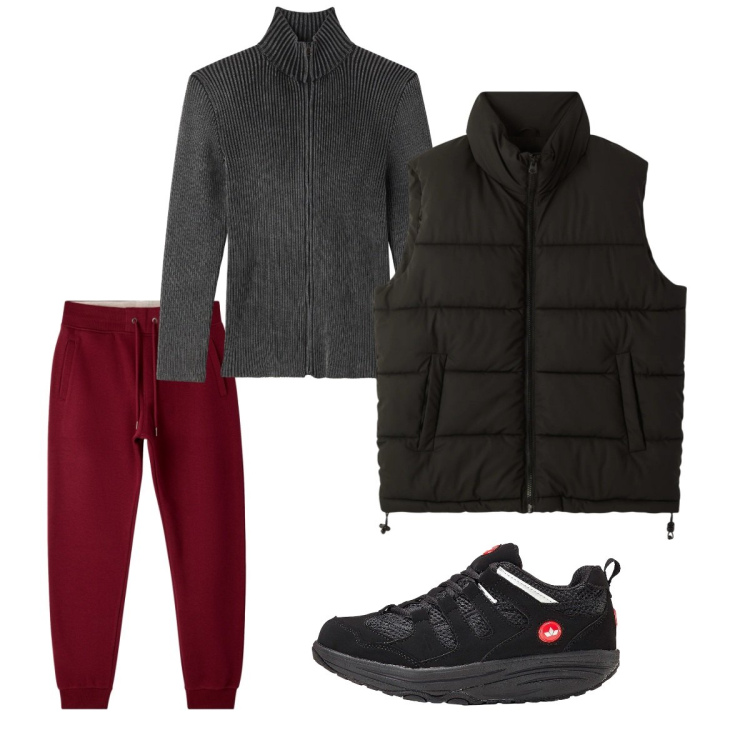 Outfit uomo - Gennaio. Stile Casual per Tutti i giorni. Abbinamento con sneakers, piumini, pantaloni, cardigans.