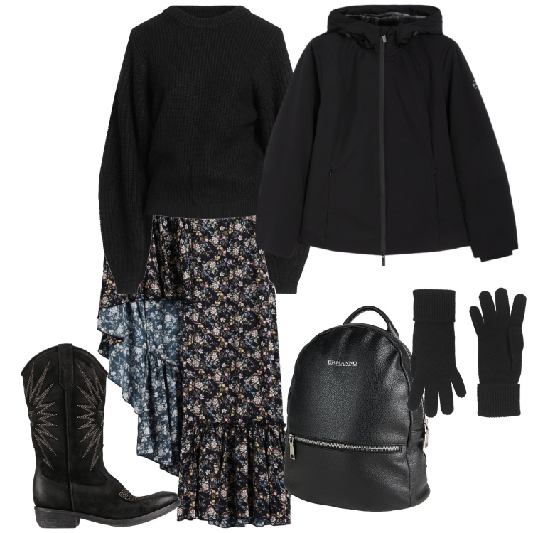 Outfit donna - Gennaio. Stile Boho per Tutti i giorni. Abbinamento con minigonne, guanti, stivali, zaini, pullovers, bomber.