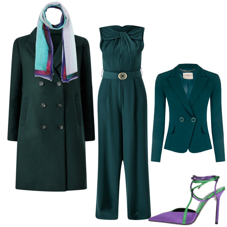 Outfit donna - Total look #2314986. Stile Glamour per Cerimonia. Abbinamento con décolleté, sciarpe, tute, cappotti, blazer.