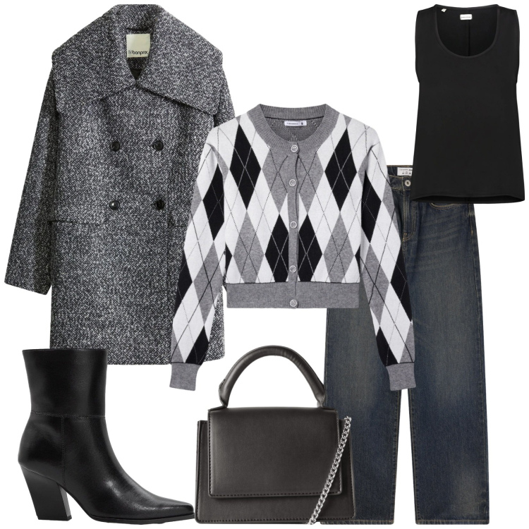 Outfit donna - Total look #2314999. Stile Chic per Ufficio. Abbinamento con cappotti, stivaletti, jeans dritti, borse a tracolla, cardigans, top.