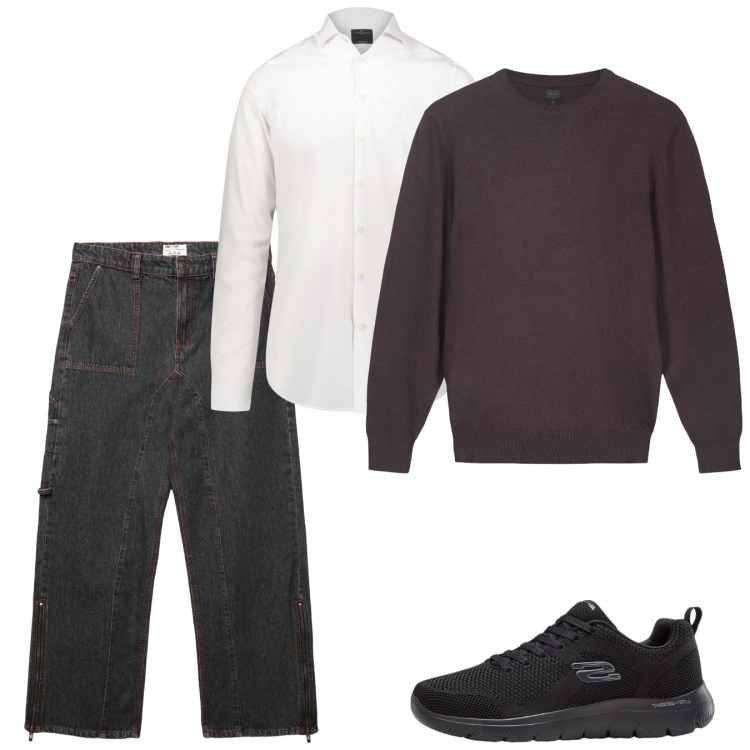 Outfit uomo - Gennaio. Stile Casual per Tutti i giorni. Abbinamento con sneakers, jeans dritti, maglieria, camicie.