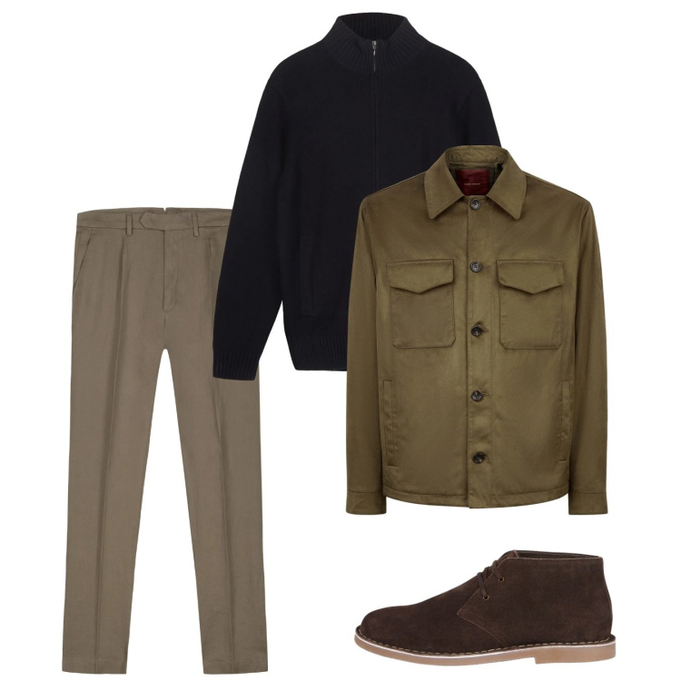 Outfit uomo - Gennaio. Stile Casual per Tutti i giorni. Abbinamento con cardigans, giacche, pantaloni, stivali e stivaletti.