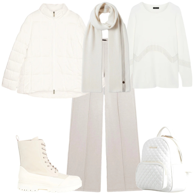 Outfit donna - Sporty chic sulla neve. Stile Sporty chic per Tutti i giorni. Abbinamento con stivaletti, zaini, pantaloni, sciarpe, piumini, maglieria.