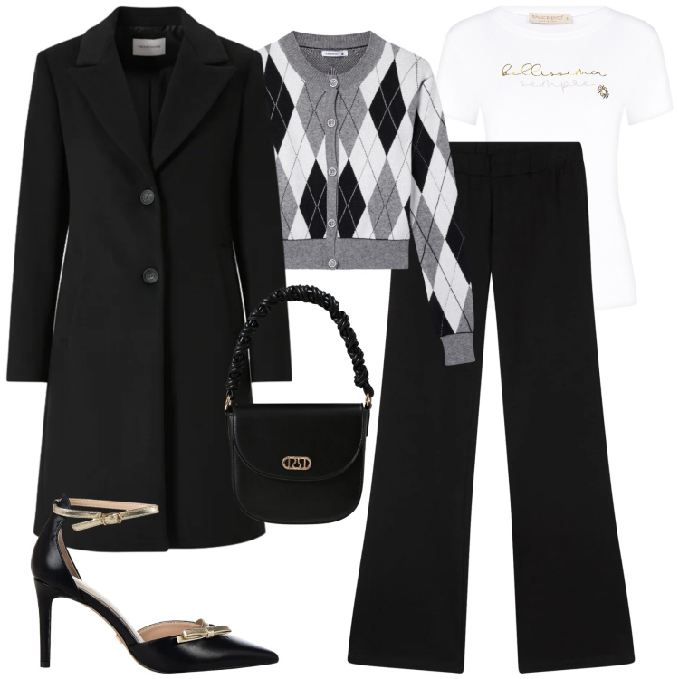 Outfit donna - City. Stile Urban per Tutti i giorni. Abbinamento con cappotti, t-shirt, décolleté, borse a mano, leggings, cardigans.