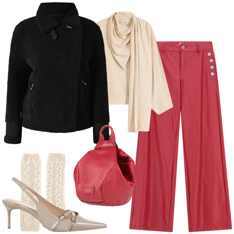 Outfit donna - Gennaio. Stile Urban per Tutti i giorni. Abbinamento con maglieria, calzini, zaini, pantaloni a palazzo, décolleté, ecopellicce.