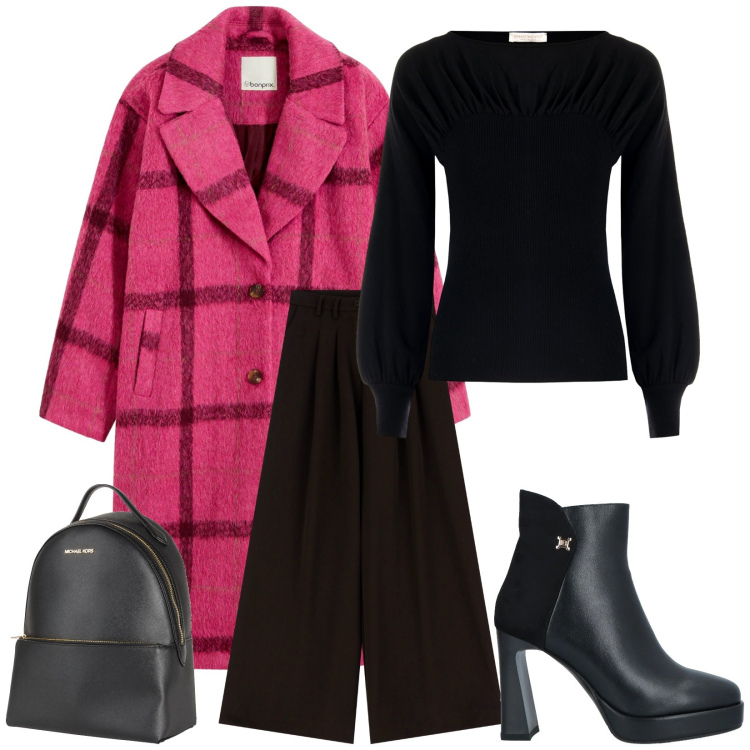 Outfit donna - Total look #2315039. Stile Chic per Tutti i giorni. Abbinamento con cappotti, zaini, stivaletti, pantaloni, maglieria.