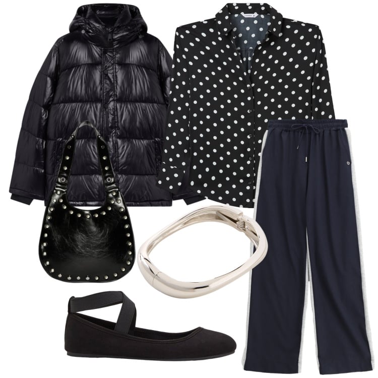 Outfit donna - Caldo bon ton. Stile Bon Ton per Ufficio. Abbinamento con braccialetti, ballerine, camicie, bomber, pantaloni, borse a spalla.