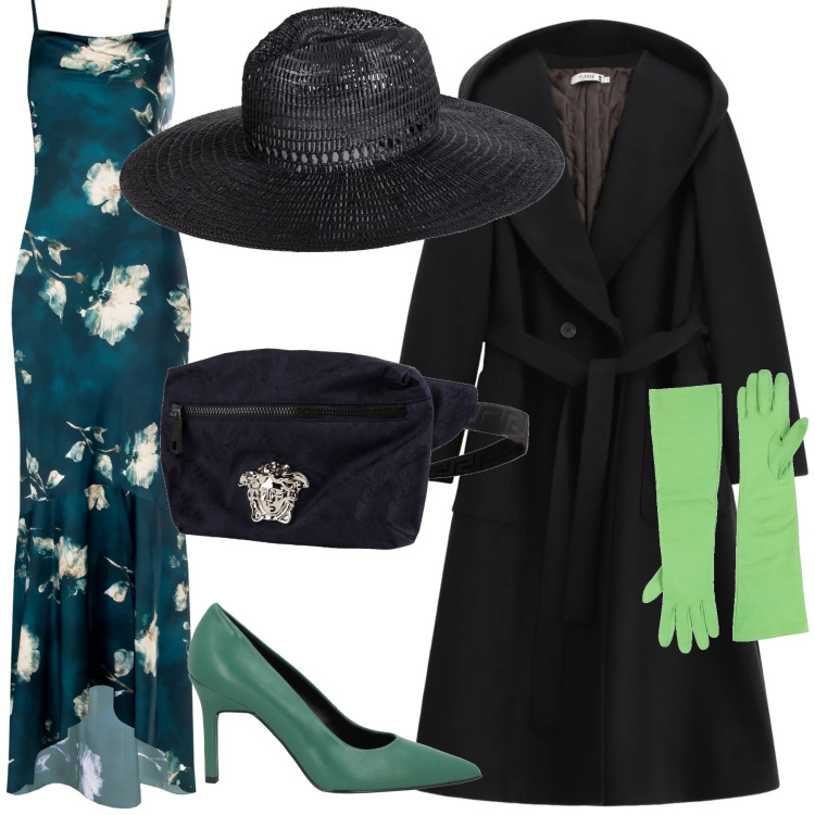 Outfit donna - A lady what else. Stile Glamour per Serata fuori. Abbinamento con cappelli, décolleté, marsupi, guanti, vestiti lunghi, cappotti.