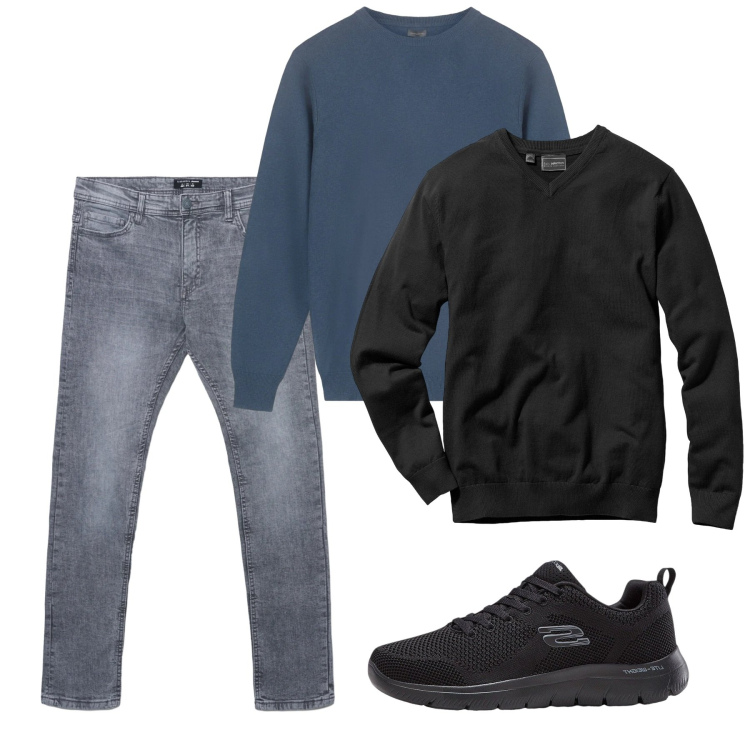 Outfit uomo - Gennaio. Stile Casual per Tutti i giorni. Abbinamento con sneakers, maglieria, jeans skinny, maglieria.
