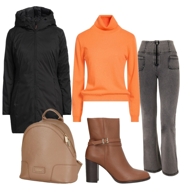 Outfit donna - Total look #2315065. Stile Urban per Tutti i giorni. Abbinamento con parka, zaini, maglieria, stivaletti, jeans.