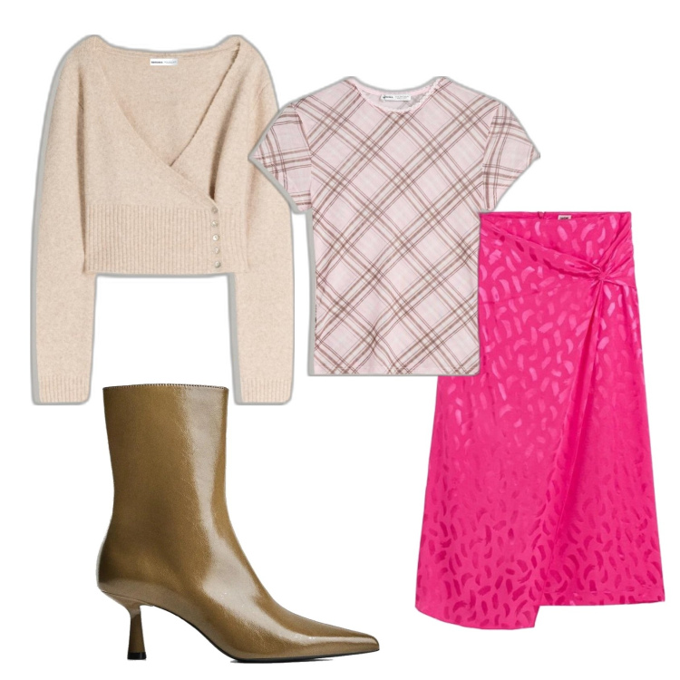 Outfit mujer - Bon Ton #99. Estilo Bon Ton para Oficina. Combinación con faldas largas, botines, cárdigans, camiseta.