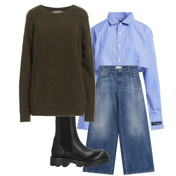 Outfit donna - Prendersi cura di sé. Stile Military per Tutti i giorni. Abbinamento con stivaletti chelsea, pullovers, camicie, jeans.