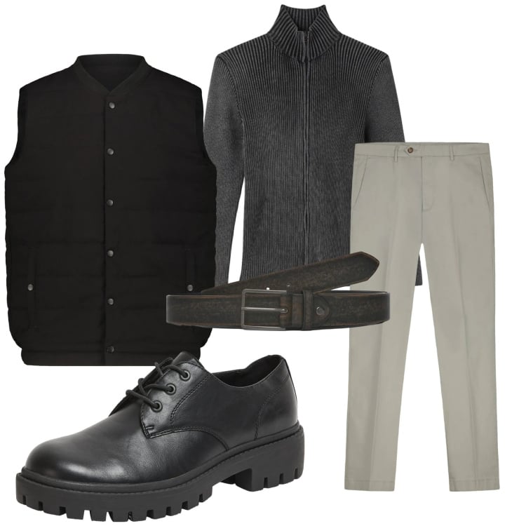 Outfit uomo - Total look #2315151. Stile Casual per Tutti i giorni. Abbinamento con scarpe stringate, cinture, cardigans, pantaloni chino, piumini.