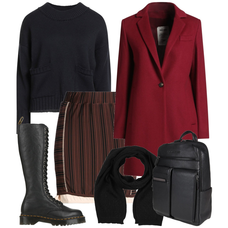 Outfit donna - Rouge et noir. Stile Chic per Tutti i giorni. Abbinamento con sciarpe, zaini, minigonne, pullovers, cappotti, stivali.