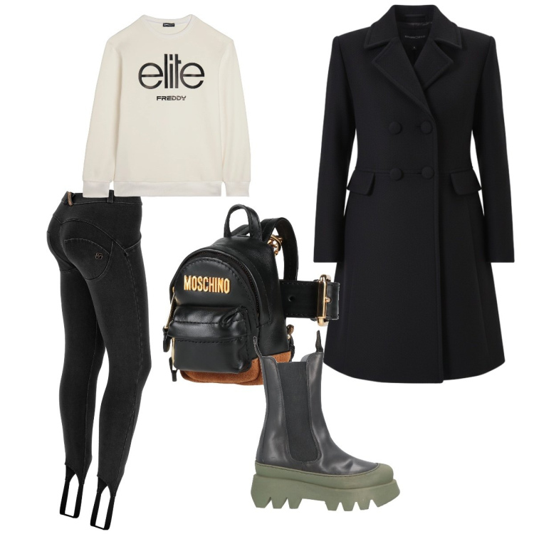 Outfit donna - Casual city. Stile Casual chic per Tutti i giorni. Abbinamento con stivaletti, marsupi, cappotti, jeggings, felpe.