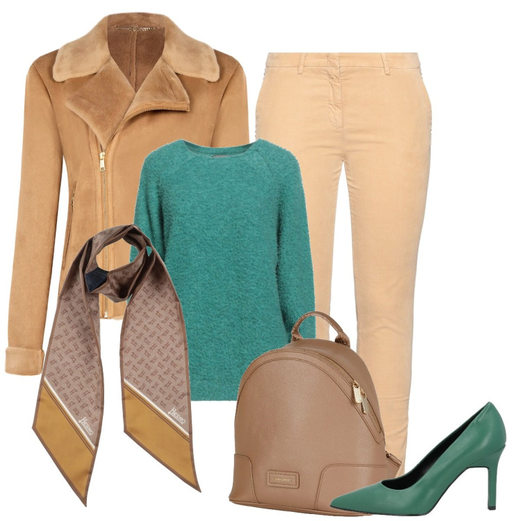 Outfit donna - Il pullover. Stile Basic per Tutti i giorni. Abbinamento con décolleté, zaini, sciarpe, pullovers, pantaloni, giacche.