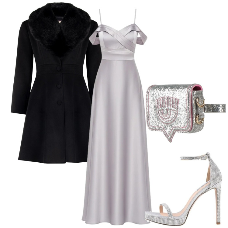 Outfit donna - Cerimonia d\'inverno. Stile Chic per Cerimonia. Abbinamento con sandali col tacco, marsupi, vestiti lunghi, cappotti.