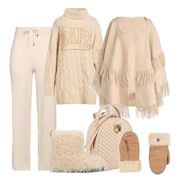 Outfit donna - Confortevole in montagna. Stile Sporty chic per Tutti i giorni. Abbinamento con pantaloni, cappe, stivaletti, zaini, maglieria, guanti.