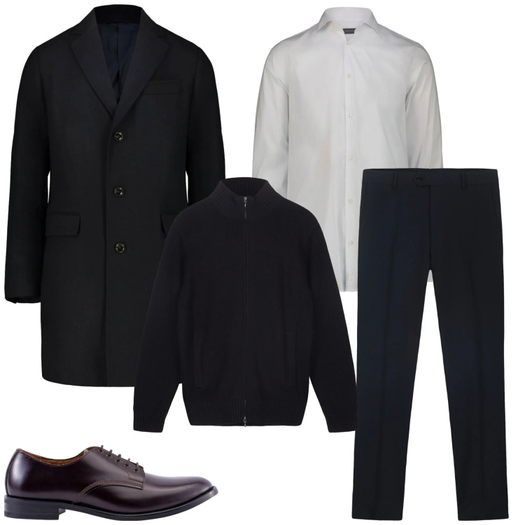 Outfit uomo - Total look #2315222. Stile Business/Elegante per Serata speciale. Abbinamento con scarpe stringate, pantaloni, cardigans, cappotti, camicie.