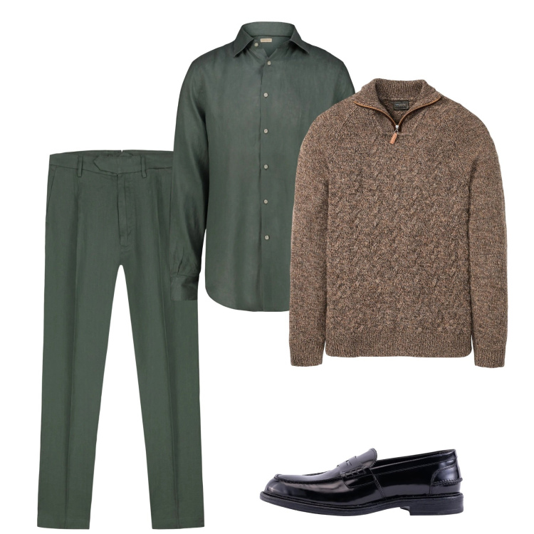 Outfit uomo - Gennaio. Stile Casual per Tutti i giorni. Abbinamento con maglieria, camicie, pantaloni, scarpe stringate.