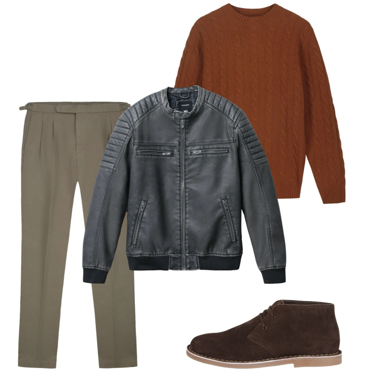 Outfit uomo - Gennaio. Stile Casual per Tutti i giorni. Abbinamento con giacche, maglieria, stivali e stivaletti, pantaloni.