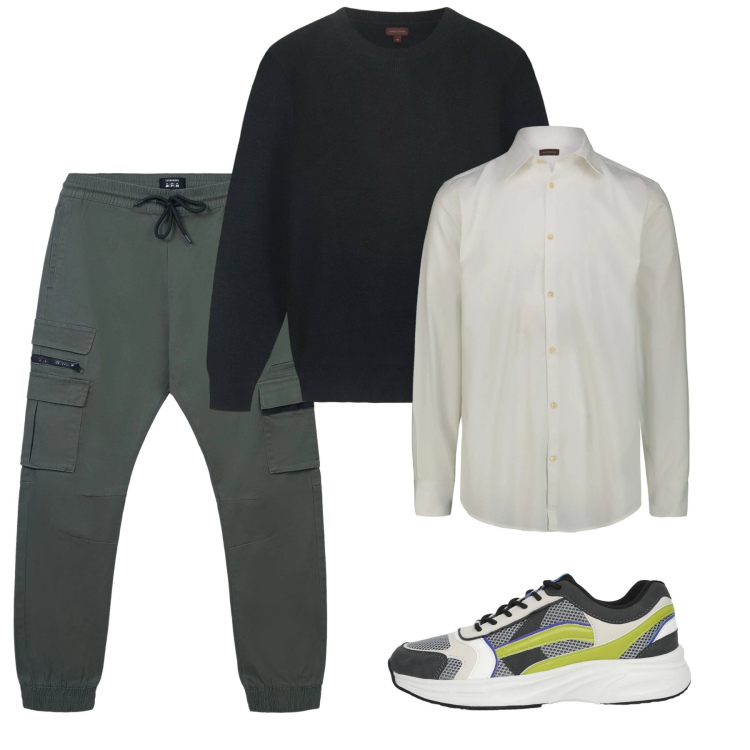 Outfit uomo - Gennaio. Stile Casual per Tutti i giorni. Abbinamento con pantaloni cargo, sneakers, camicie, maglieria.