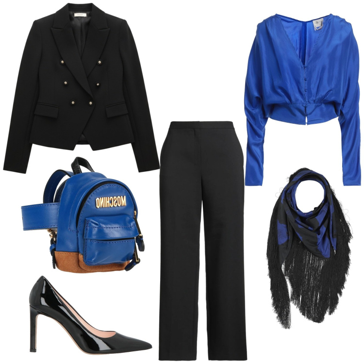 Outfit donna - Total look #2315278. Stile Glamour per Serata fuori. Abbinamento con décolleté, camicie, marsupi, pantaloni, stole, blazer.