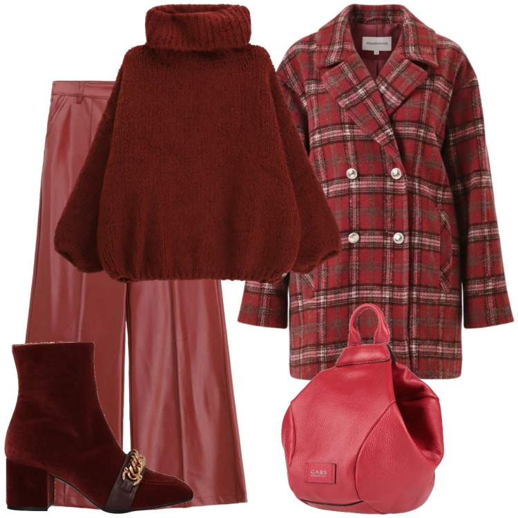 Outfit donna - Caldo e avvolgente. Stile Trendy per Ufficio. Abbinamento con stivaletti, zaini, pantaloni, maglieria, cappotti.