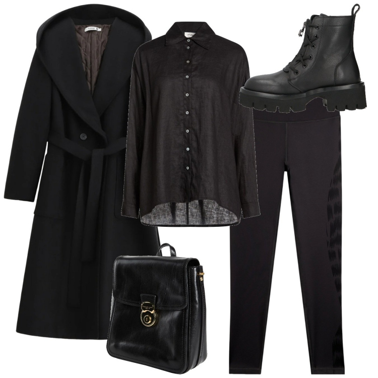 Outfit donna - Total look. Stile Urban per Tutti i giorni. Abbinamento con zaini, anfibi, camicie, cappotti, leggings.