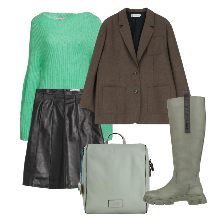 Outfit donna - Gennaio. Stile Chic per Tutti i giorni. Abbinamento con gonne, pullovers, stivali di gomma, zaini, blazer.