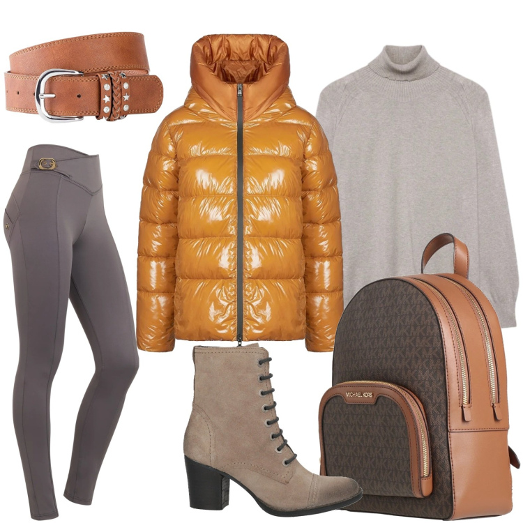 Outfit donna - Wrapped in Style. Stile Casual per Tutti i giorni. Abbinamento con cinture, zaini, stivaletti, pantaloni skinny, piumini, maglieria.