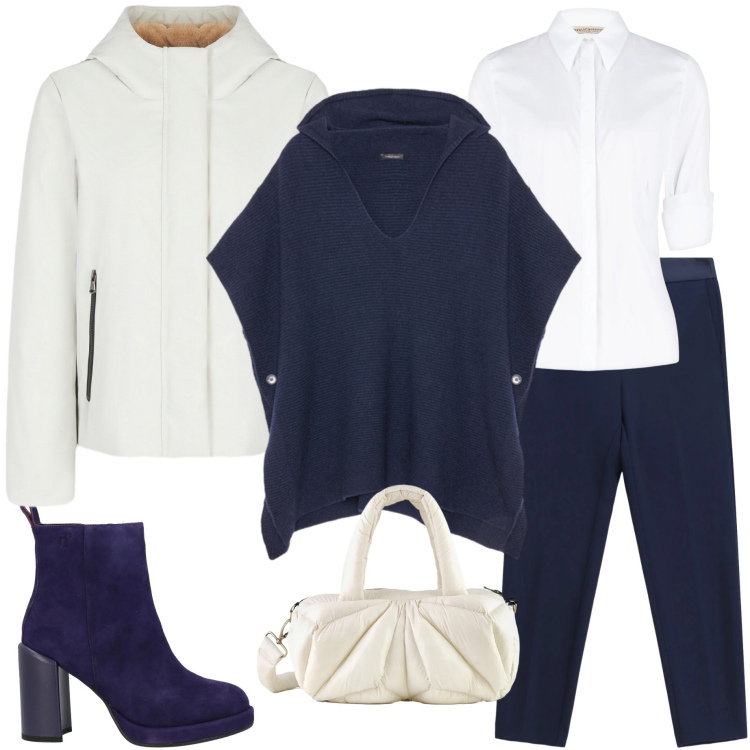 Outfit donna - Confortevole sotto la neve. Stile Casual chic per Tutti i giorni. Abbinamento con stivaletti, pantaloni, borse a mano, piumini, camicie, maglieria.