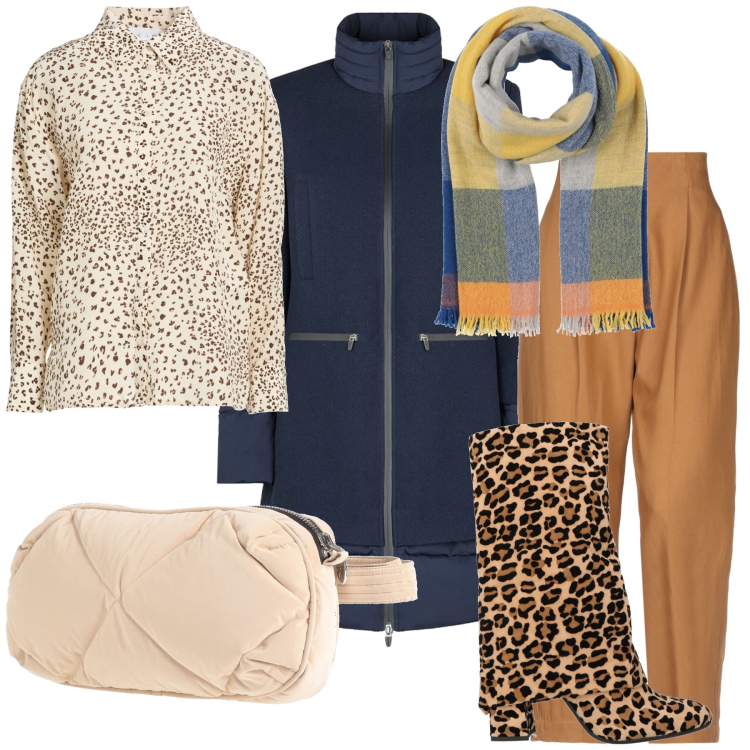 Outfit donna - Total look. Stile Urban per Tutti i giorni. Abbinamento con pantaloni, marsupi, sciarpe, camicie, stivaletti, cappotti.