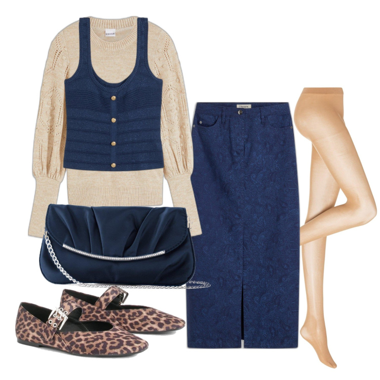 Outfit femme - Janvier. Style Tendance pour Tous les jours. Assortir avec collants, pulls, jupes au genou, robes, pochette, ballerines.