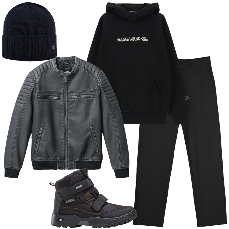 Outfit uomo - Urban invernale. Stile Urban per Tutti i giorni. Abbinamento con stivali e stivaletti, giacche, felpe con cappuccio, pantaloni chino, cappelli.