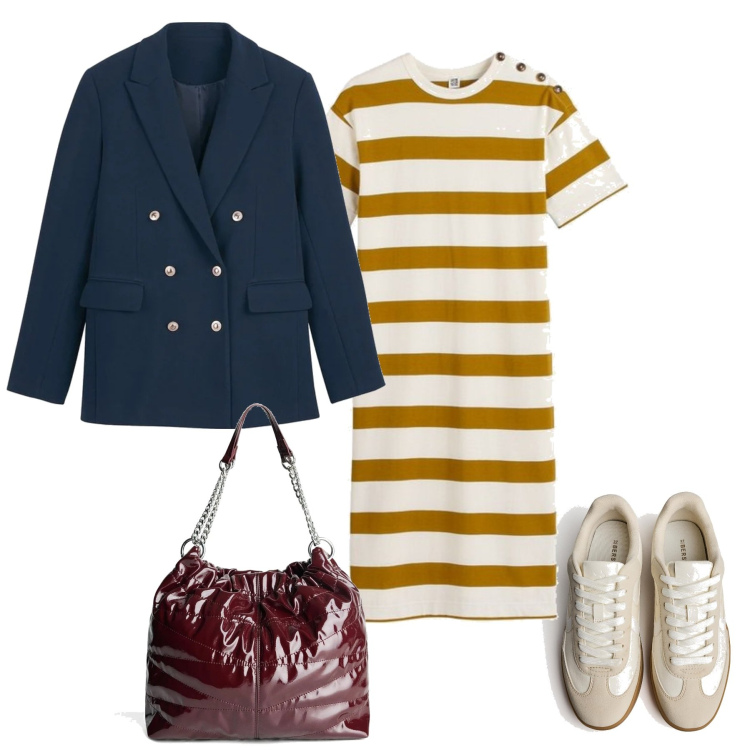 Outfit mujer - Sporty chic #94. Estilo Sporty chic para Oficina. Combinación con sneakers, vestidos largos, bolsos saco, blazers.
