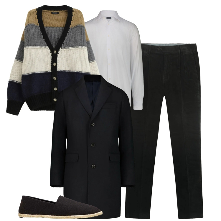 Outfit uomo - City. Stile Urban per Tutti i giorni. Abbinamento con espadrillas, cardigans, pantaloni, cappotti, camicie.