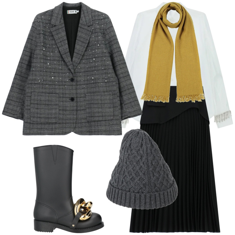 Outfit donna - A cena da Wanda. Stile Casual chic per Serata fuori. Abbinamento con stivaletti, cappelli, sciarpe, blazer, gonne lunghe, camicie.