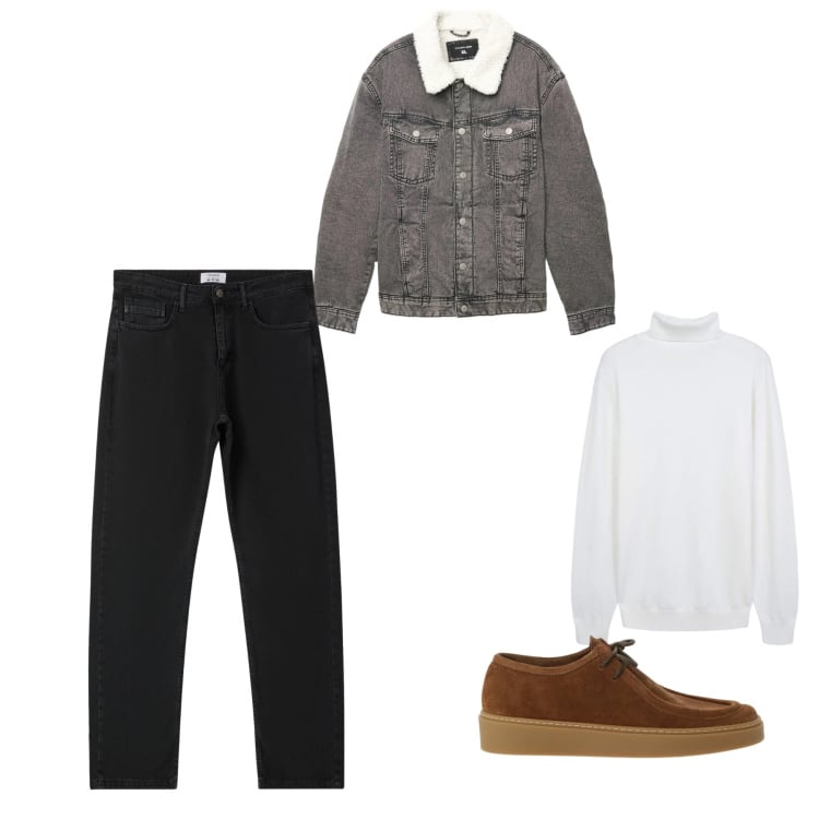 Outfit uomo - Business Casual in Viaggio. Stile Urban per Ufficio. Abbinamento con jeans dritti, maglieria, cappotti, scarpe stringate.