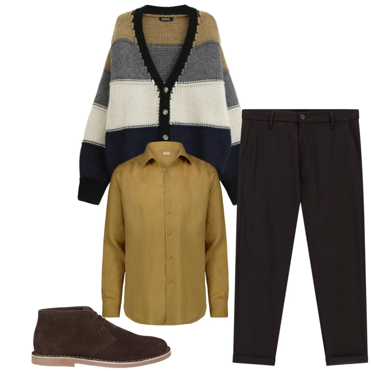 Outfit uomo - Total look #2315436. Stile Trendy per Tutti i giorni. Abbinamento con pantaloni, cardigans, camicie, stivali e stivaletti.