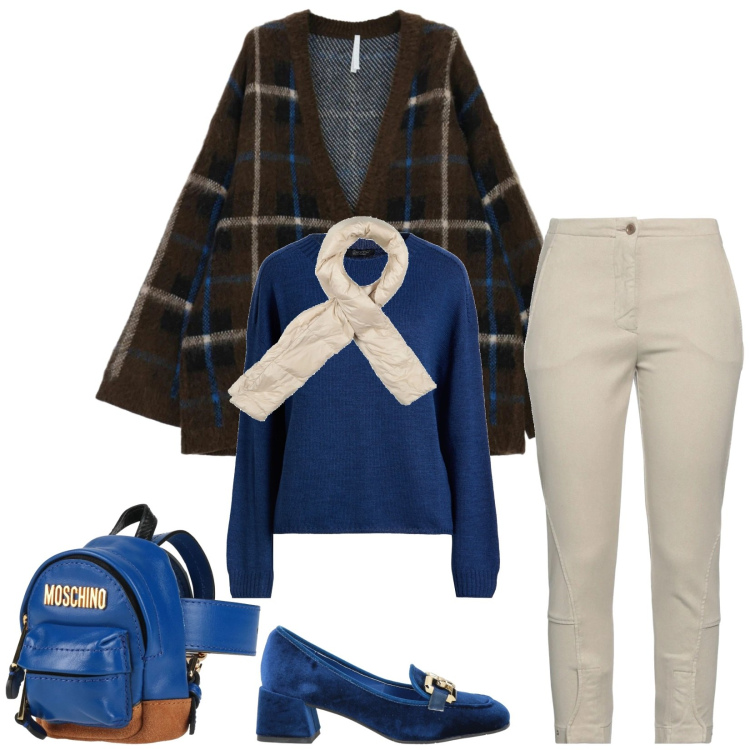 Outfit donna - Total look #2315441. Stile Chic per Scuola/Università. Abbinamento con sciarpe, mocassini, jeans slim fit, marsupi, pullovers, cardigans.
