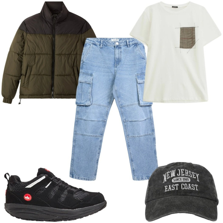 Outfit uomo - Total look #2315447. Stile Casual per Tutti i giorni. Abbinamento con sneakers, cappelli con visiera, jeans, bomber, t-shirt.