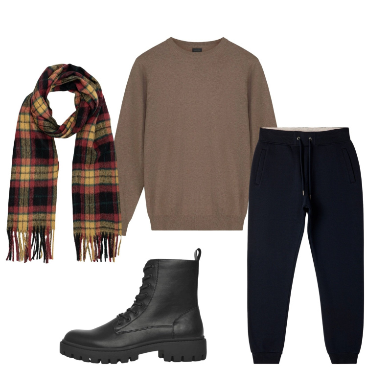 Outfit uomo - Total look #2315457. Stile Trendy per Tutti i giorni. Abbinamento con anfibi, pantaloni, maglieria, sciarpe.